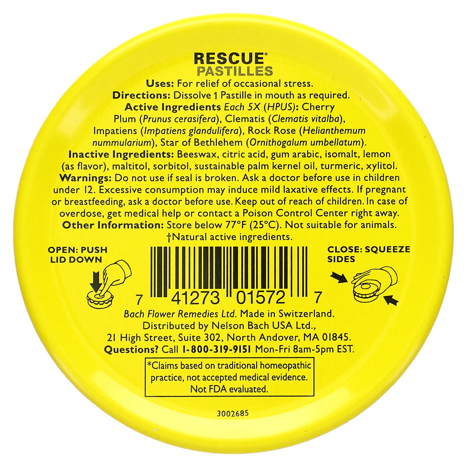 Bach Flower, Rescue Pastilles Tin Lemon, 1.7 Oz Pastilles UPC 741273015727 | Hilife Vitamins
