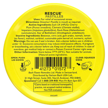 Bach Flower, Rescue Pastilles Tin Lemon, 1.7 Oz Pastilles UPC 741273015727 | Hilife Vitamins