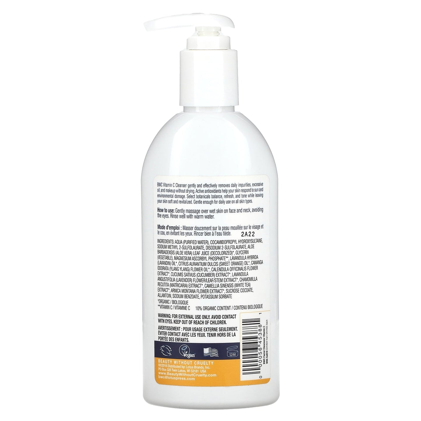 Beauty Wo Cruelty, Facial Cleanser w/Vitamin C, 8 Oz UPC 000056453881 | Hilife Vitamins