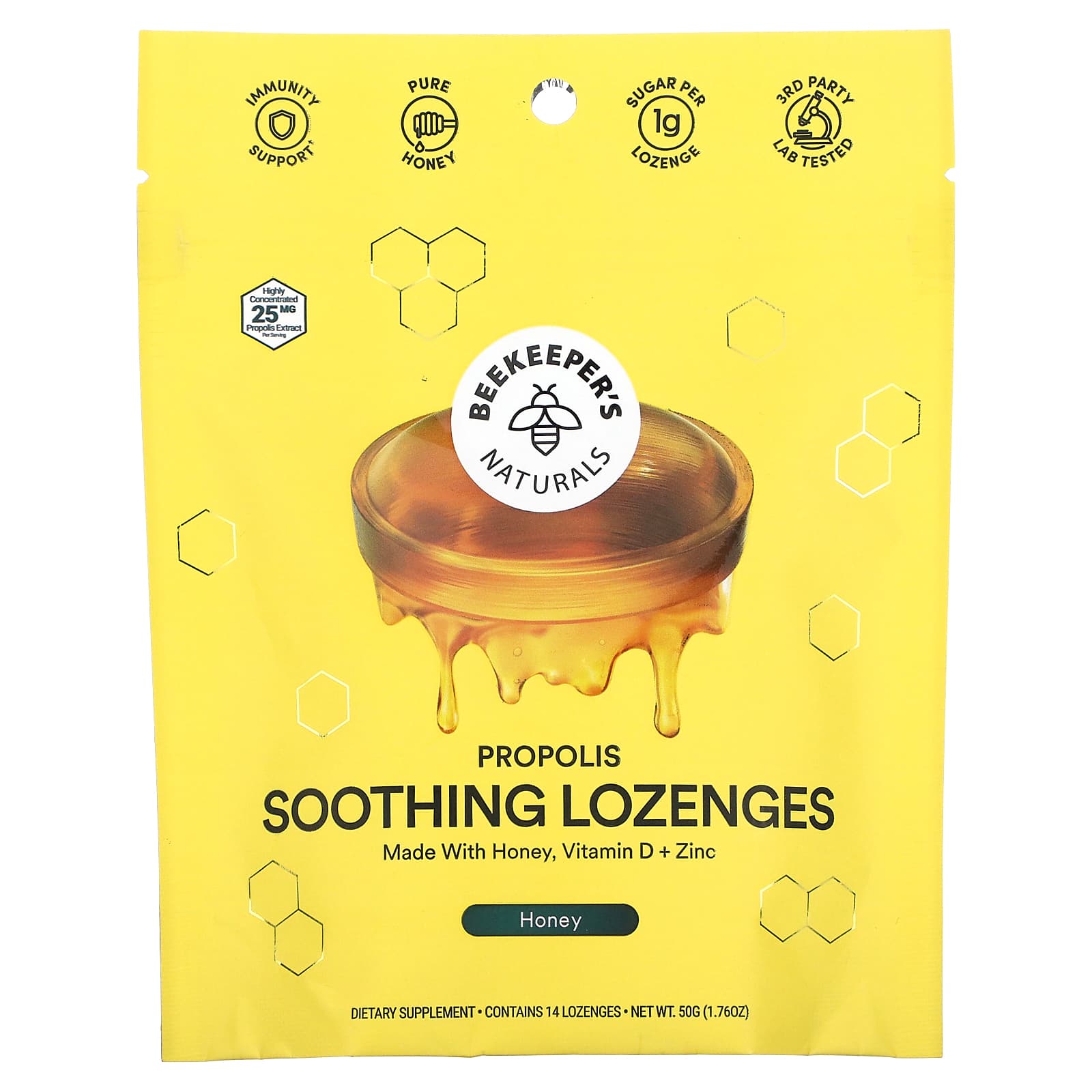 BeeKeeper's Naturals, Propolis Soothing Lozenges Honey, 14 Drops UPC 628055142508 | Hilife Vitamins