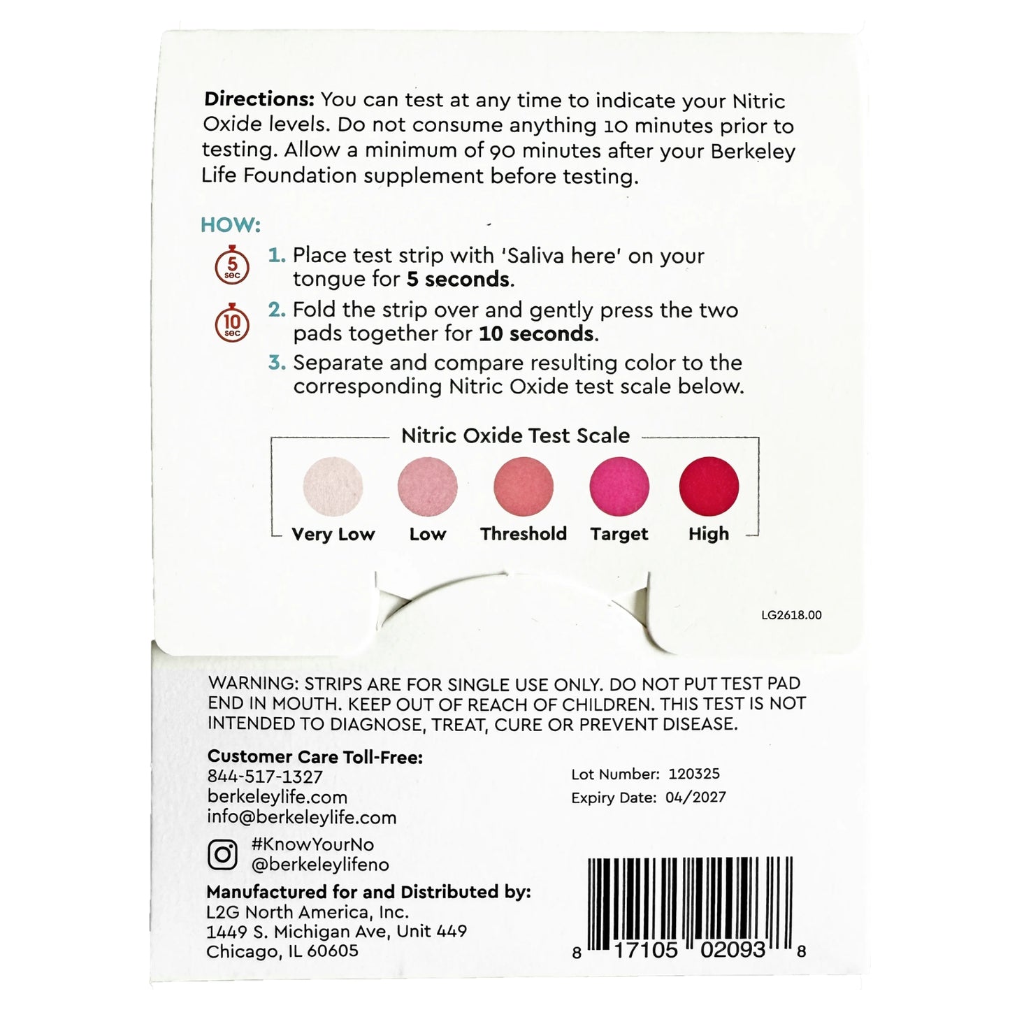 Berkeley Life Professional, Nitric Oxide Indicator, 4 test Strips UPC 817105020938 | HiLife Vitamins