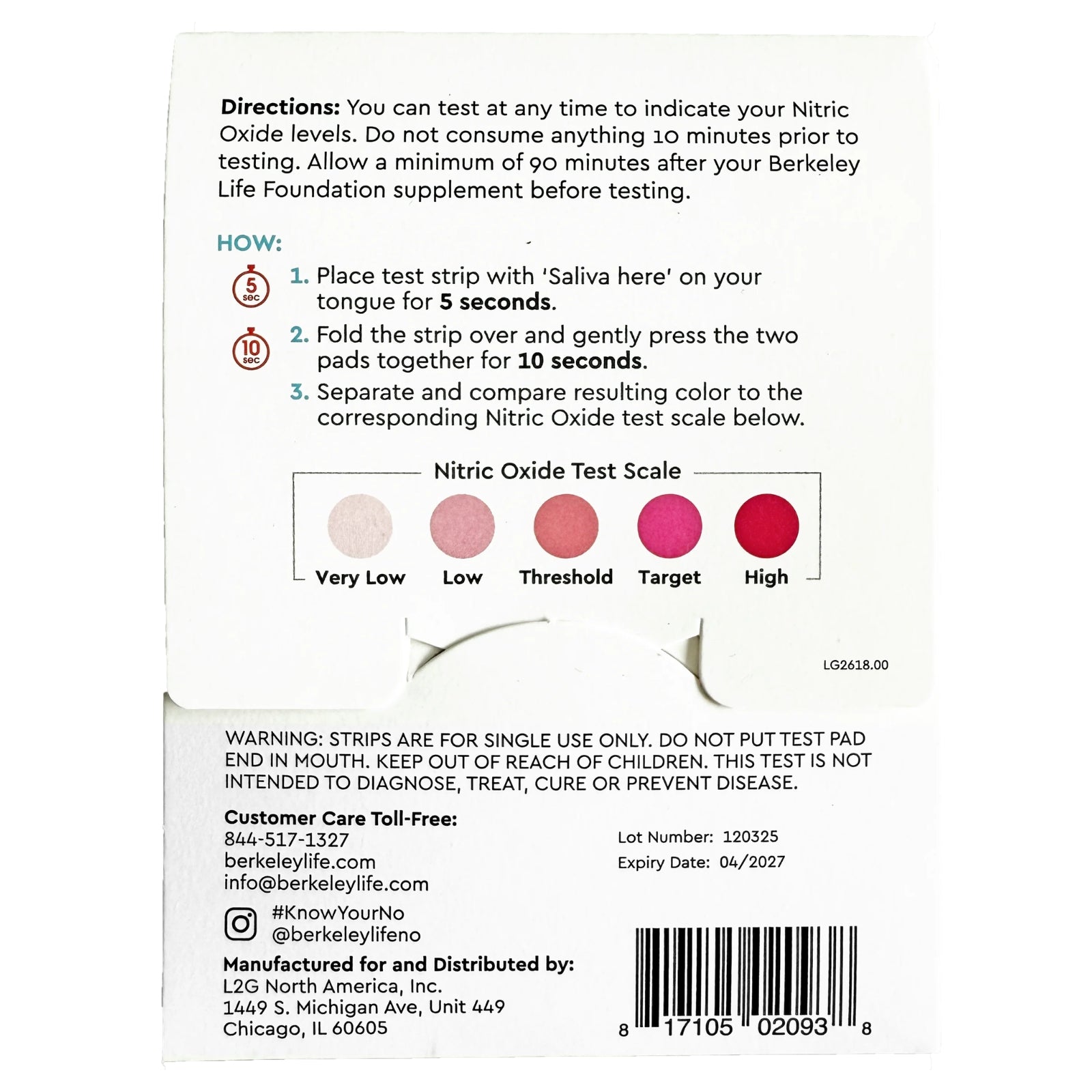 Berkeley Life Professional, Nitric Oxide Indicator, 4 test Strips UPC 817105020938 | HiLife Vitamins