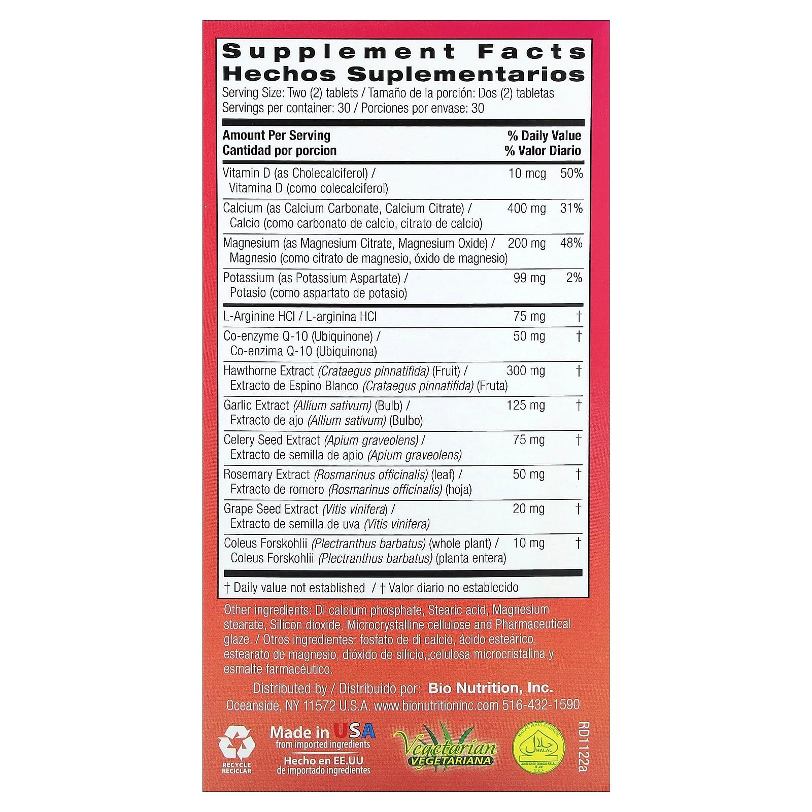Bio Nutrition, Blood Pressure Wellness, 60 Tablets UPC 854936003037 | Hilife Vitamins