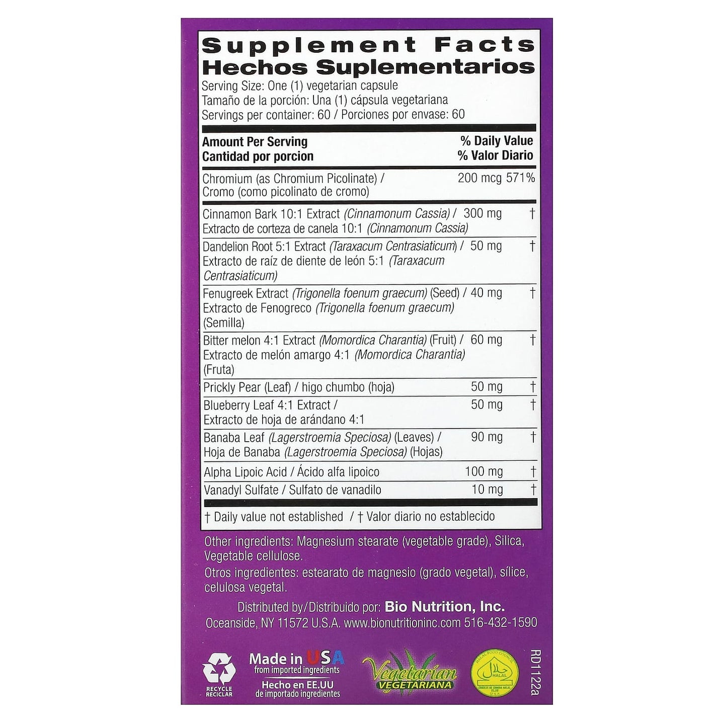 Bio Nutrition, Blood Sugar Wellness, 60 Capsules UPC 854936003044 | Hilife Vitamins