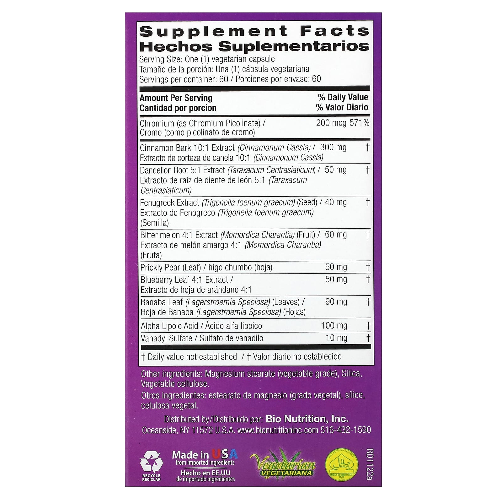 Bio Nutrition, Blood Sugar Wellness, 60 Capsules UPC 854936003044 | Hilife Vitamins
