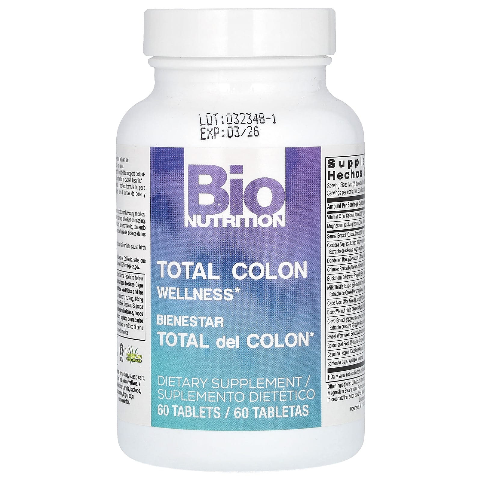 Bio Nutrition, Total Colon Wellness, 60 Tablets UPC 854936003075 | Hilife Vitamins