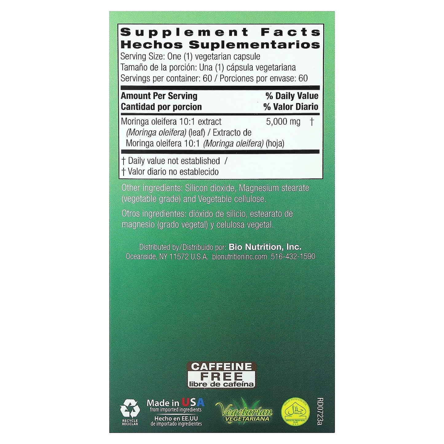 Bio Nutrition, Moringa Super Food 5,000 mg, 60 Capsules UPC 854936003129 | Hilife Vitamins