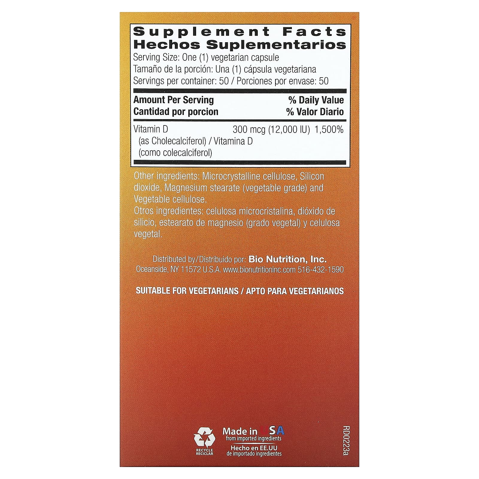 Bio Nutrition, D3 12000 IU, 50 Capsules UPC 854936003167 | Hilife Vitamins