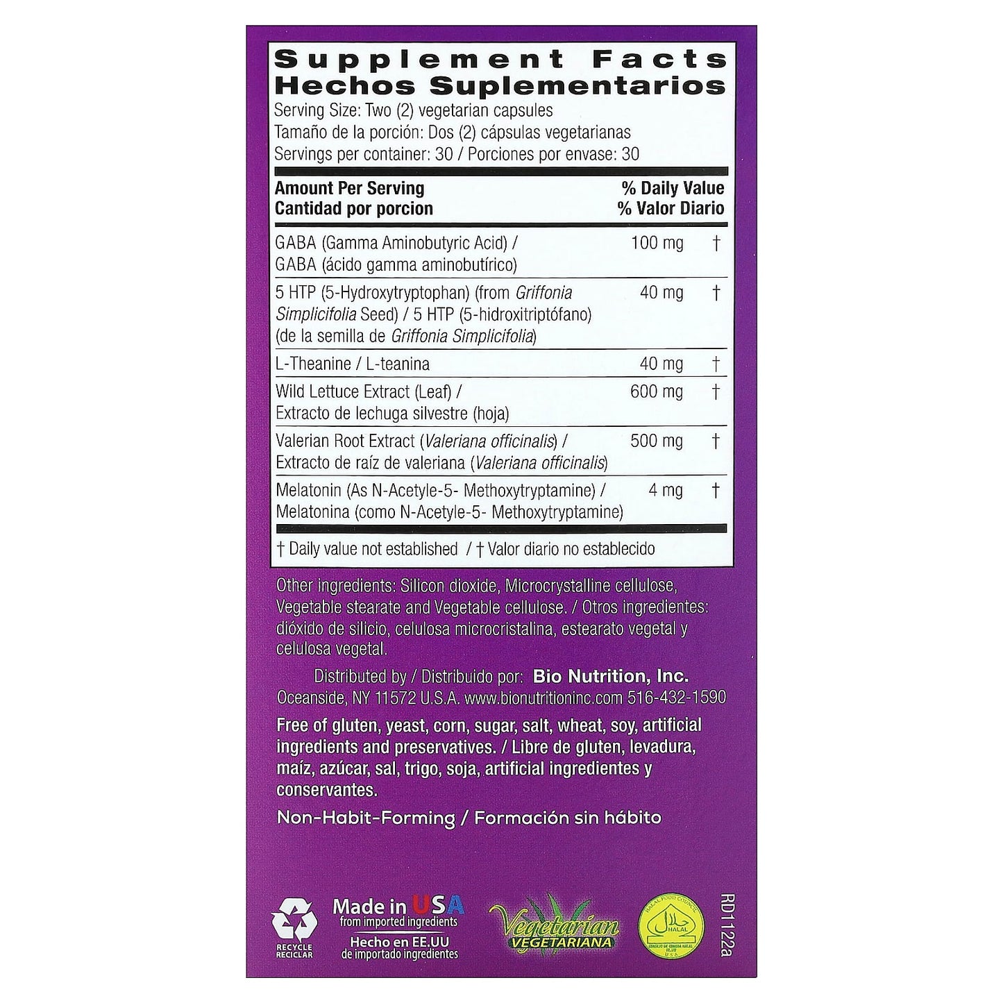 Bio Nutrition, Sleep Wellness With Wild Lettuce, 60 Capsules UPC 854936003235 | Hilife Vitamins