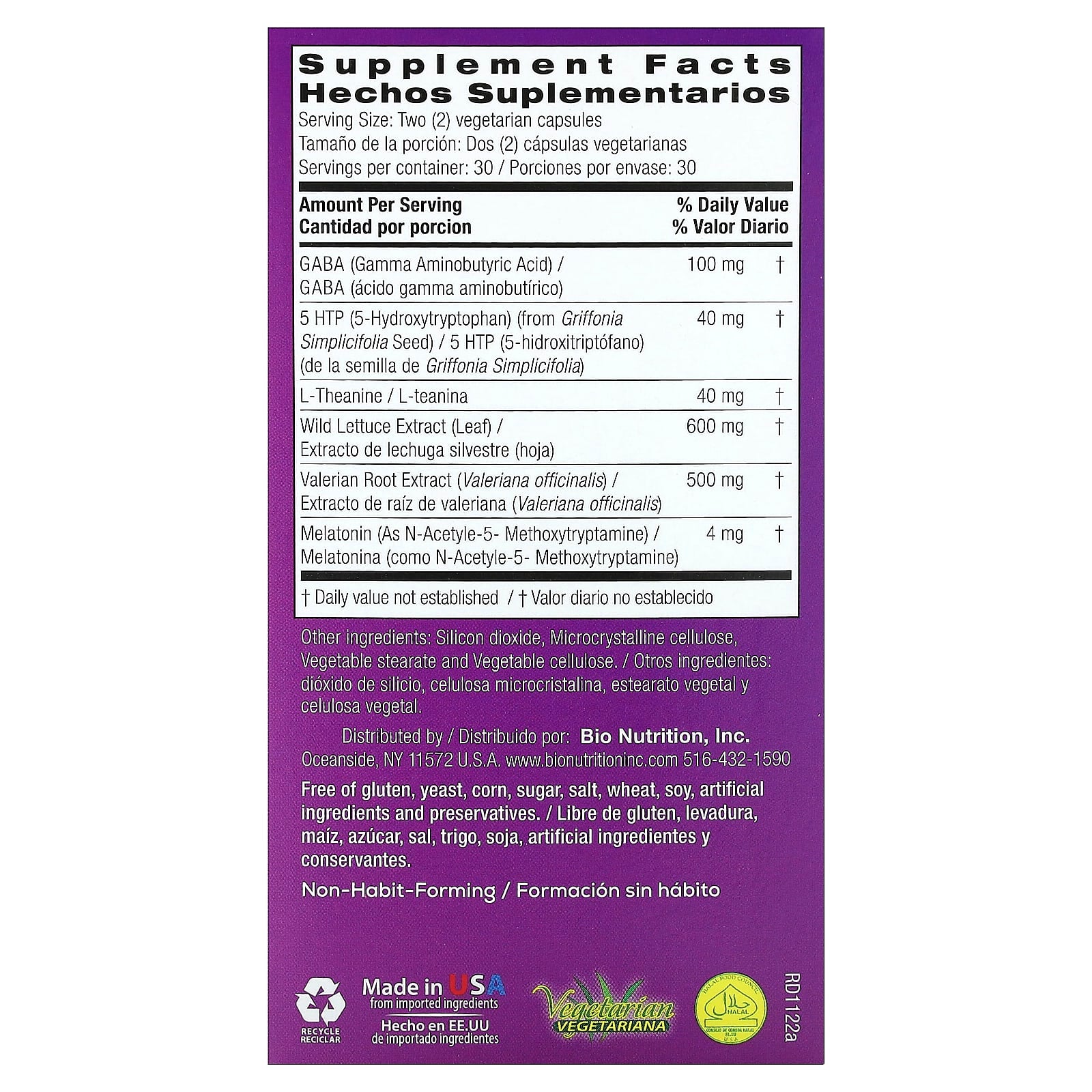 Bio Nutrition, Sleep Wellness With Wild Lettuce, 60 Capsules UPC 854936003235 | Hilife Vitamins