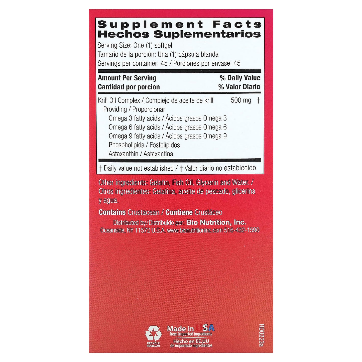 Bio Nutrition, Bio Krill, 45 Softgels UPC 854936003303 | Hilife Vitamins