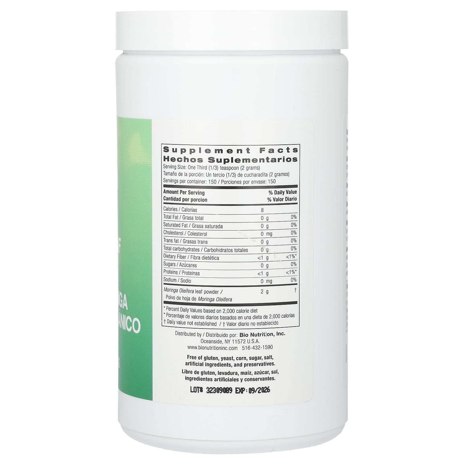 Bio Nutrition, 100% Moringa Powder, 300 Gms UPC 854936003396 | HiLife Vitamins