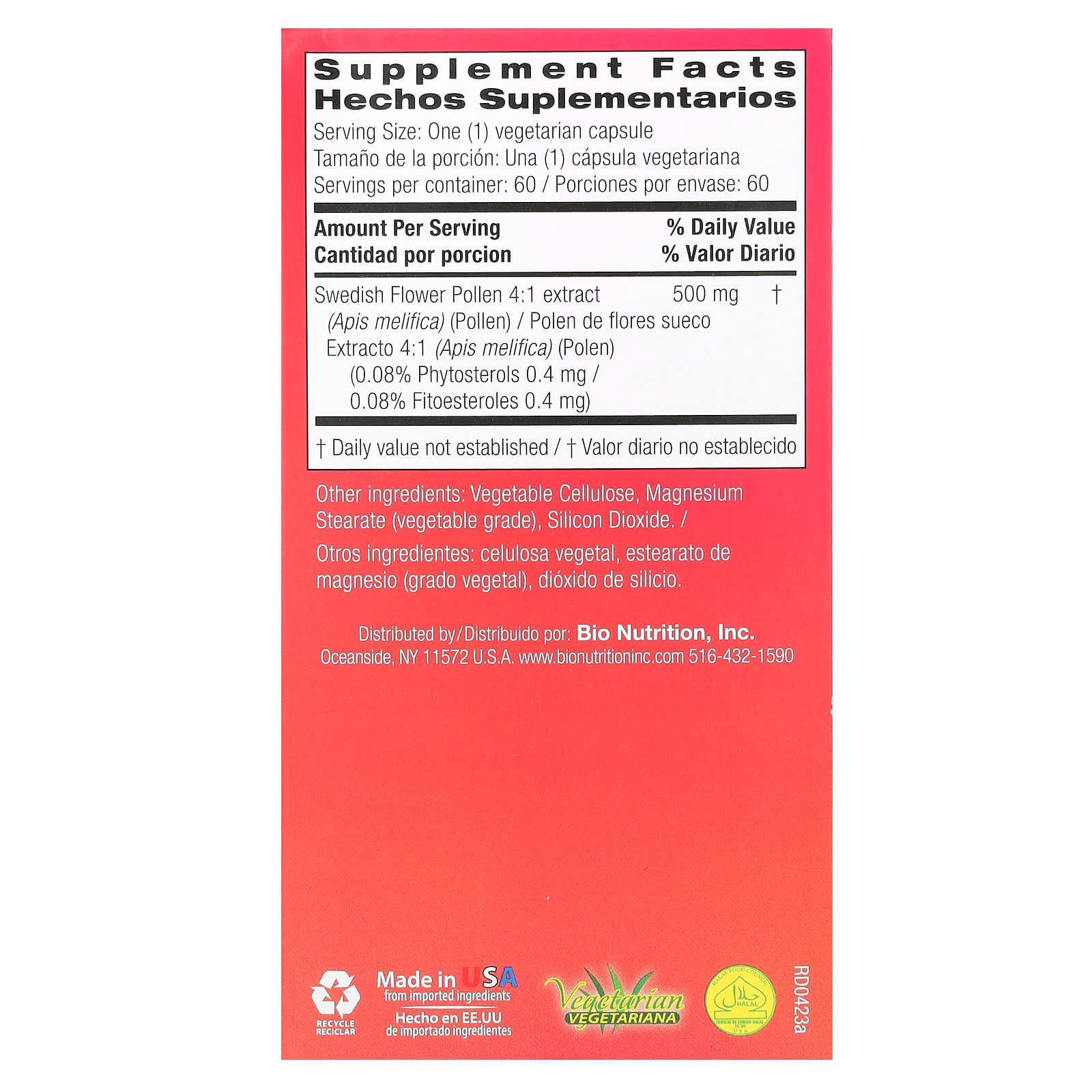 Bio Nutrition, Swedish Flower Pollen, 60 Capsules UPC 854936003563 | Hilife Vitamins