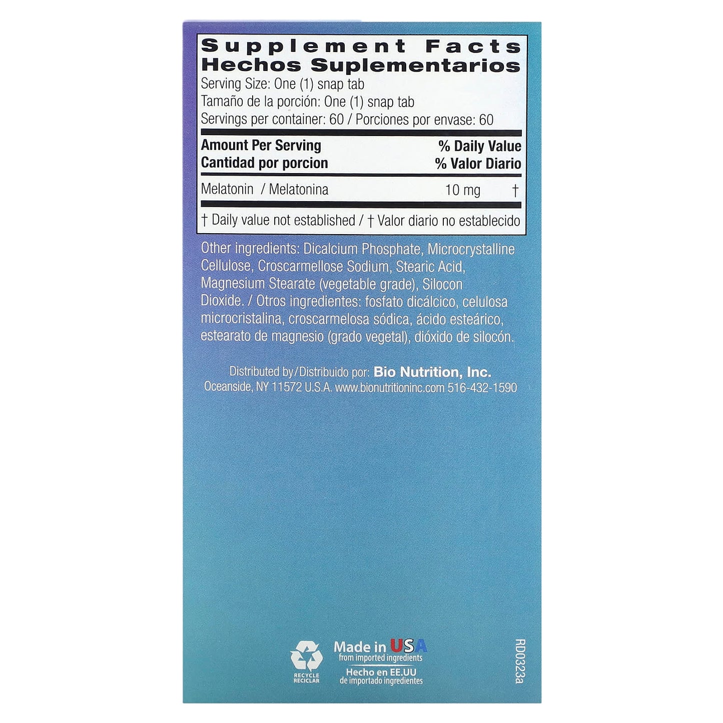 Bio Nutrition, Melatonin, 60 Tablets UPC 854936003648 | Hilife Vitamins