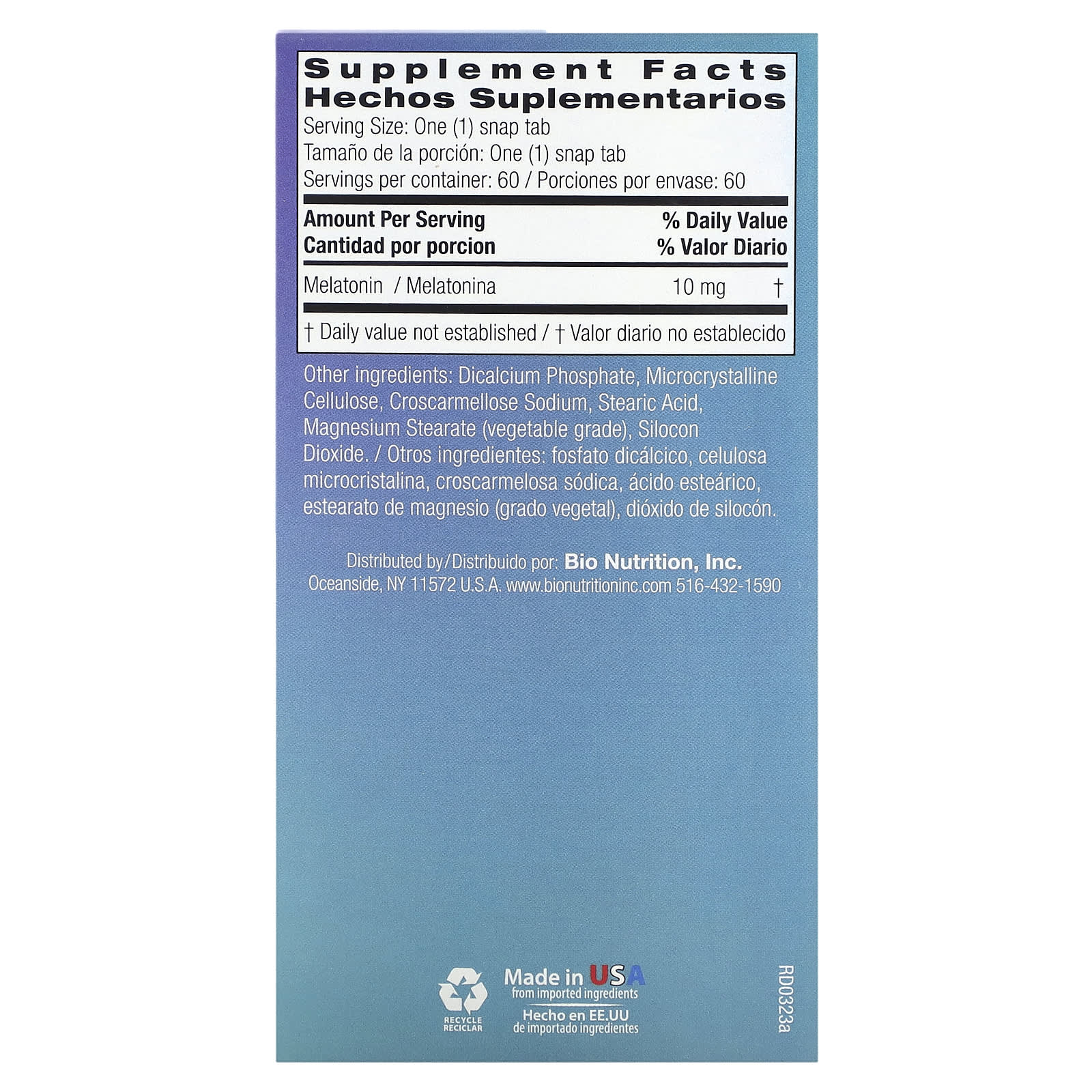 Bio Nutrition, Melatonin, 60 Tablets UPC 854936003648 | Hilife Vitamins