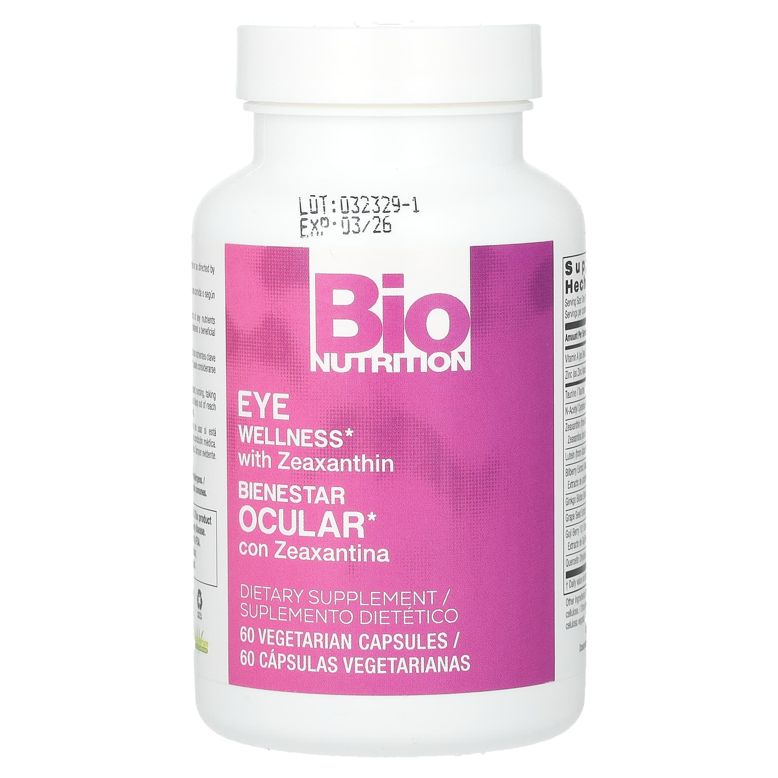 Bio Nutrition, Eye Wellness with Zeaxanthin, 60 Capsules UPC 854936003693 | Hilife Vitamins