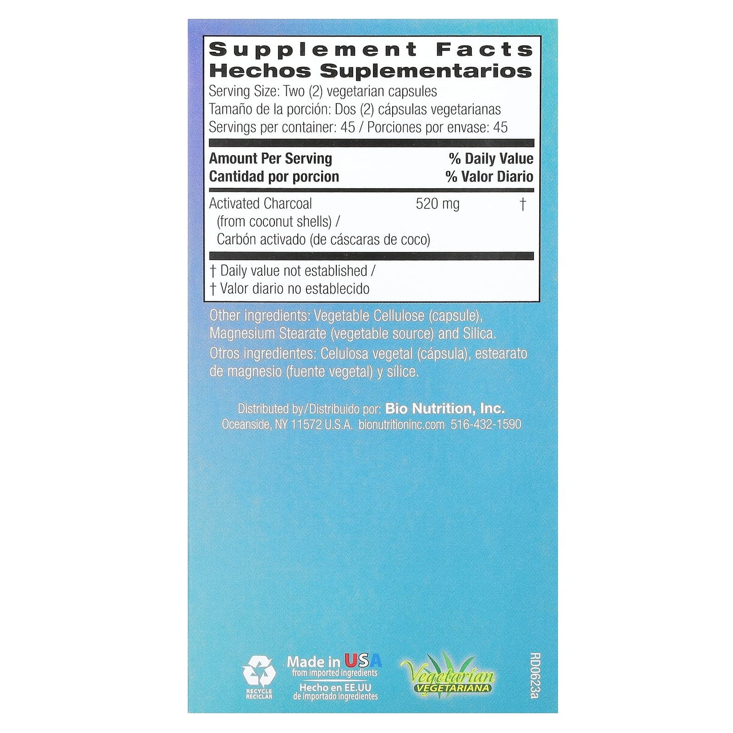 Bio Nutrition, Activated Charcoal Veggie Ules, 90 Capsules UPC 854936003754 | Hilife Vitamins
