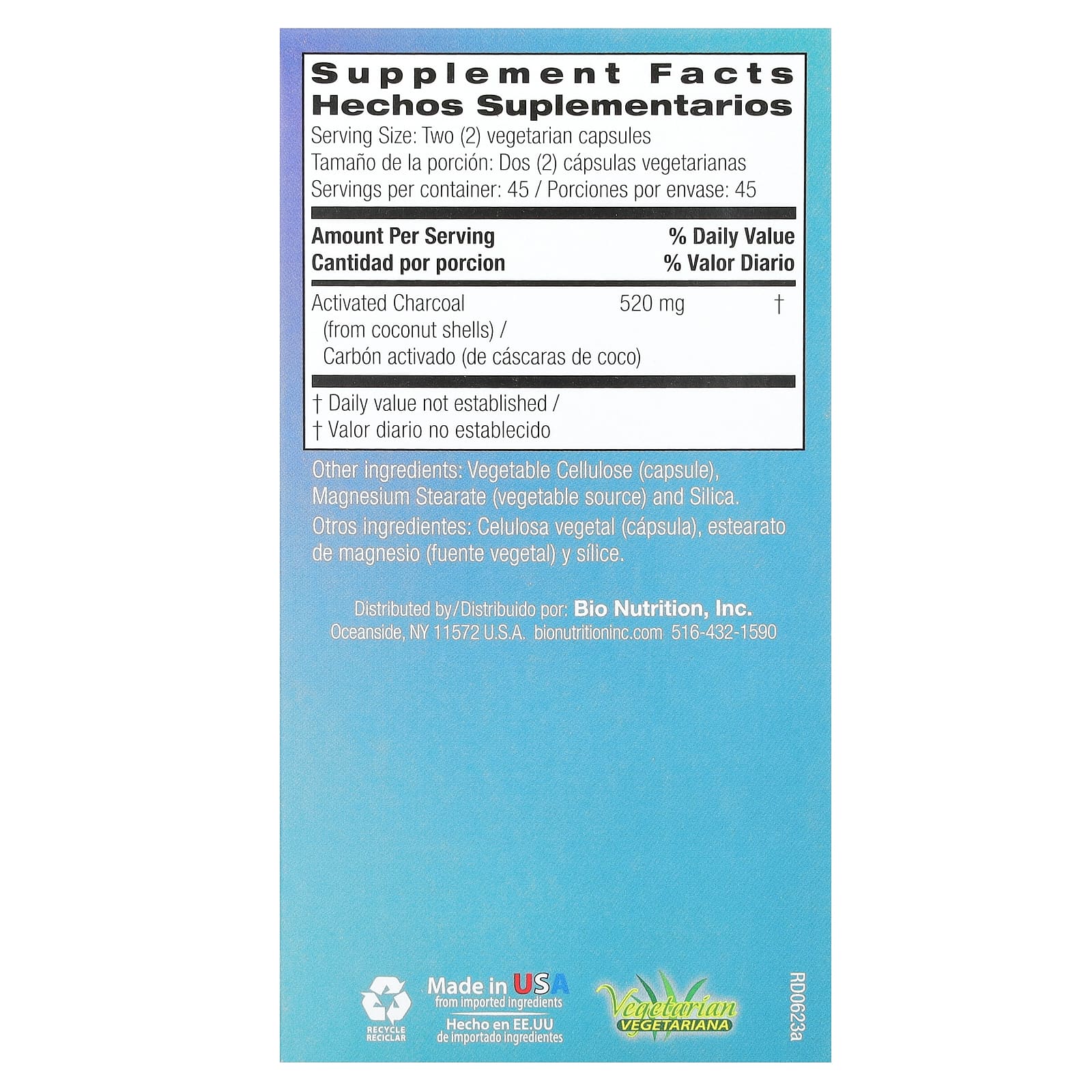 Bio Nutrition, Activated Charcoal Veggie Ules, 90 Capsules UPC 854936003754 | Hilife Vitamins