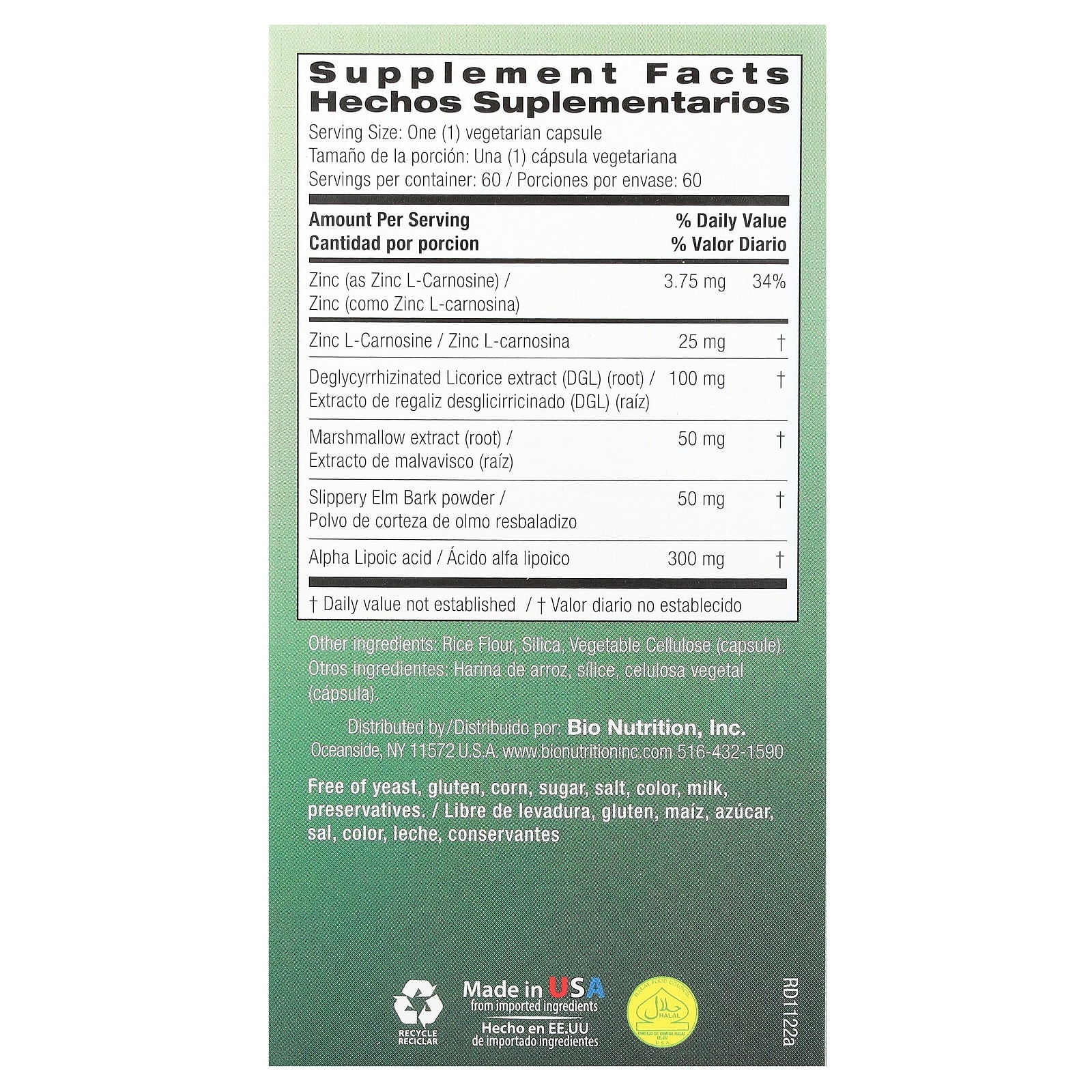 Bio Nutrition, Stomach Wellness, 60 Capsules UPC 854936003808 | Hilife Vitamins