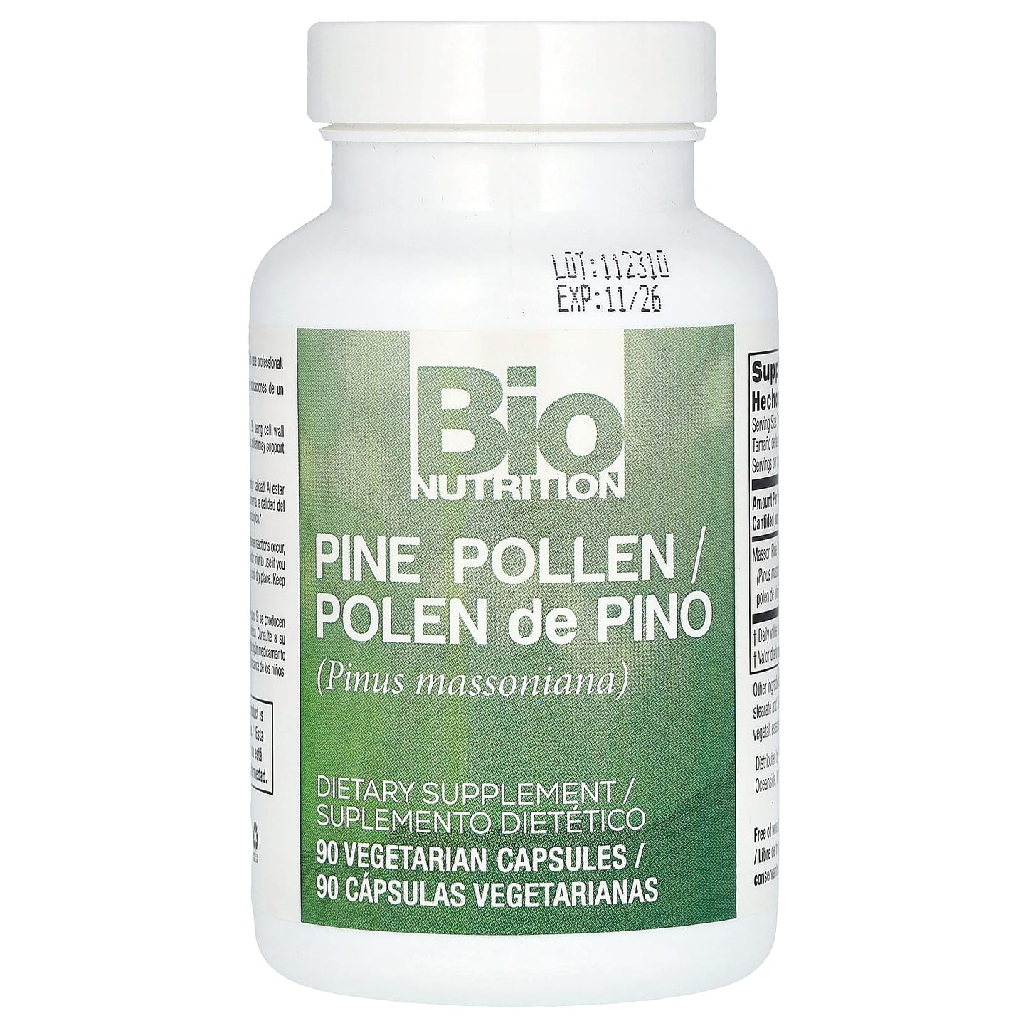 Bio Nutrition, Pine Pollen 1,500 mg, 90 Capsules UPC 854936003815 | Hilife Vitamins