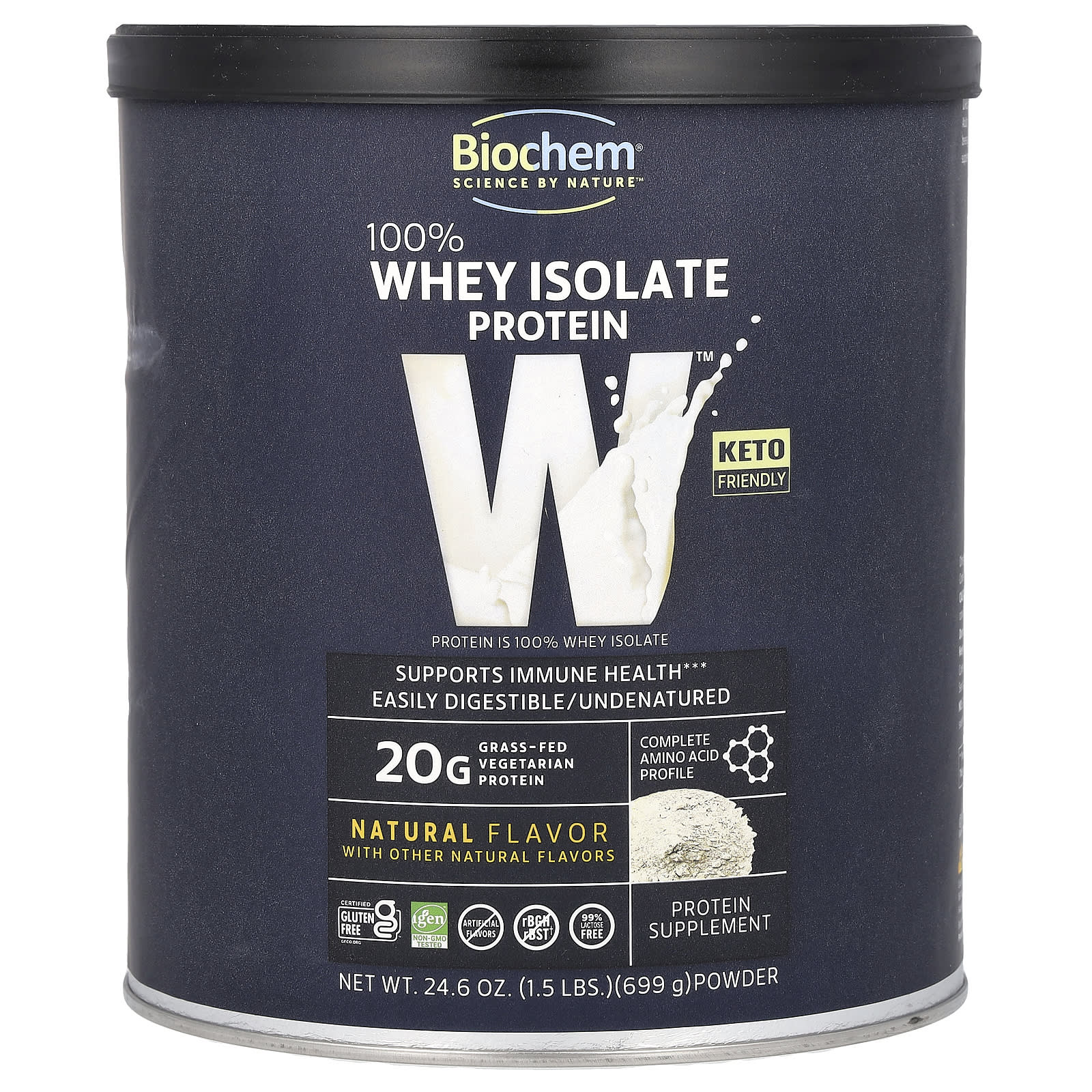 Biochem, 100% Whey Isolate Protein Powder, Natural, 1.5 lbs (699 g) - 015794018414 | Hilife Vitamins