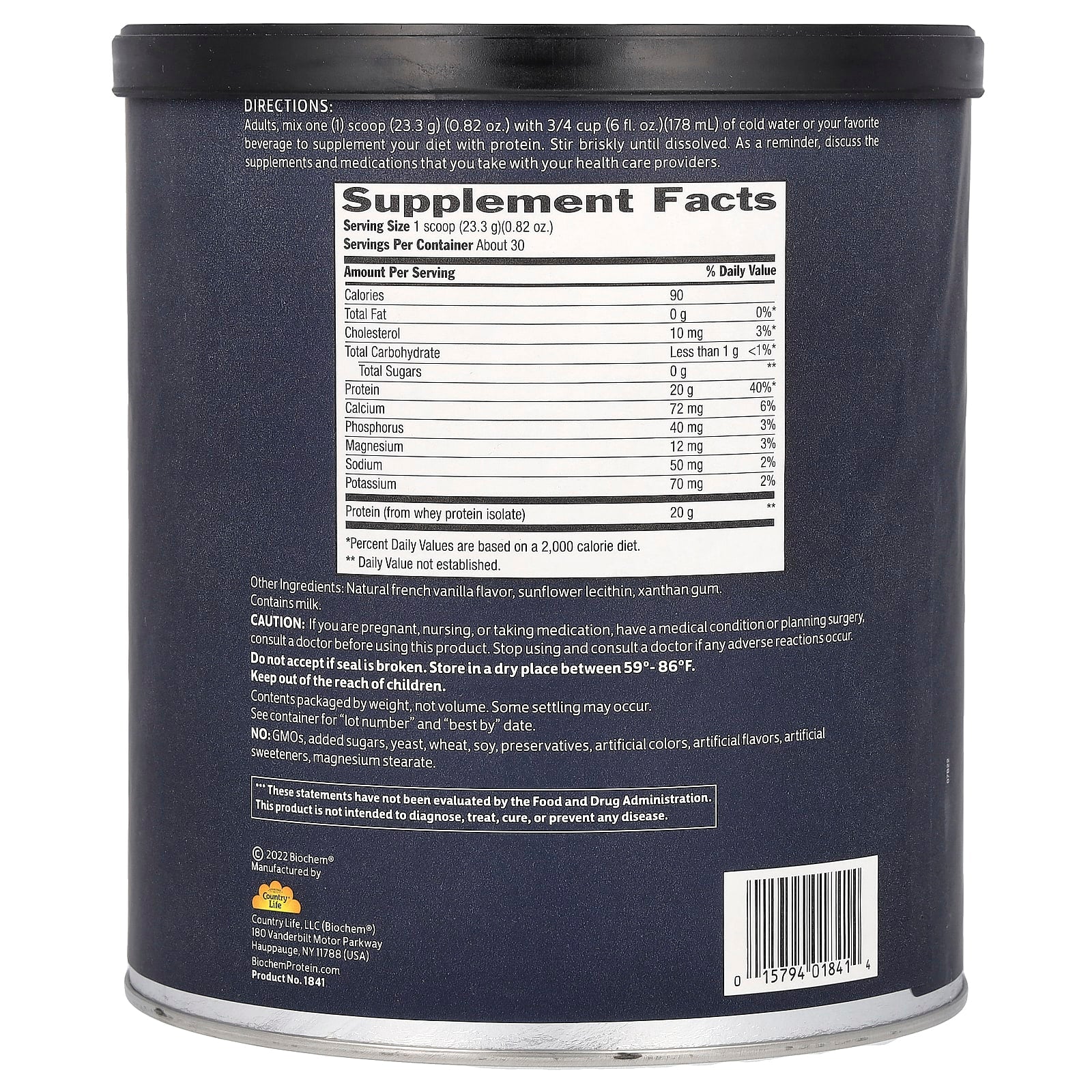 Biochem, 100% Whey Isolate Protein Powder, Natural, 1.5 lbs (699 g) - [product_sku] | HiLife Vitamins