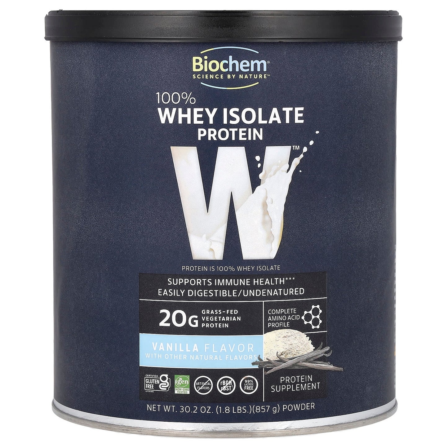 Biochem, 100% Whey Isolate Protein Powder, Vanilla, 1.8 lbs (857 g) UPC 015794020110 | HiLife Vitamins
