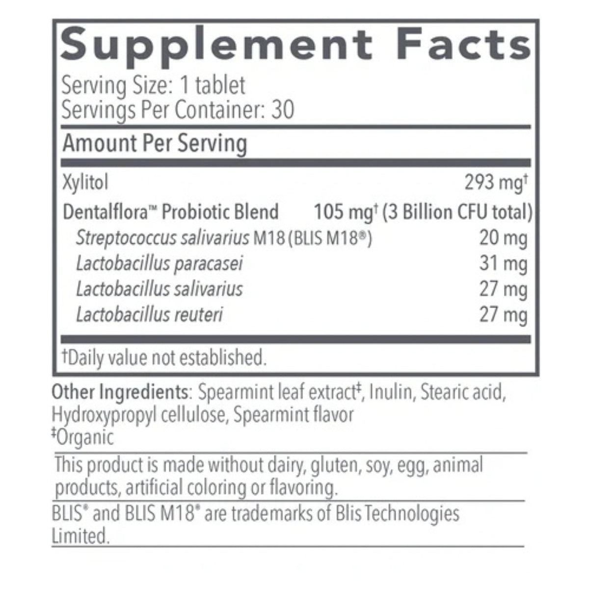 Biocidin Botanicals, Dentalflora®, 30 Mint Tablets UPC 899870002241 | Hilife Vitamins