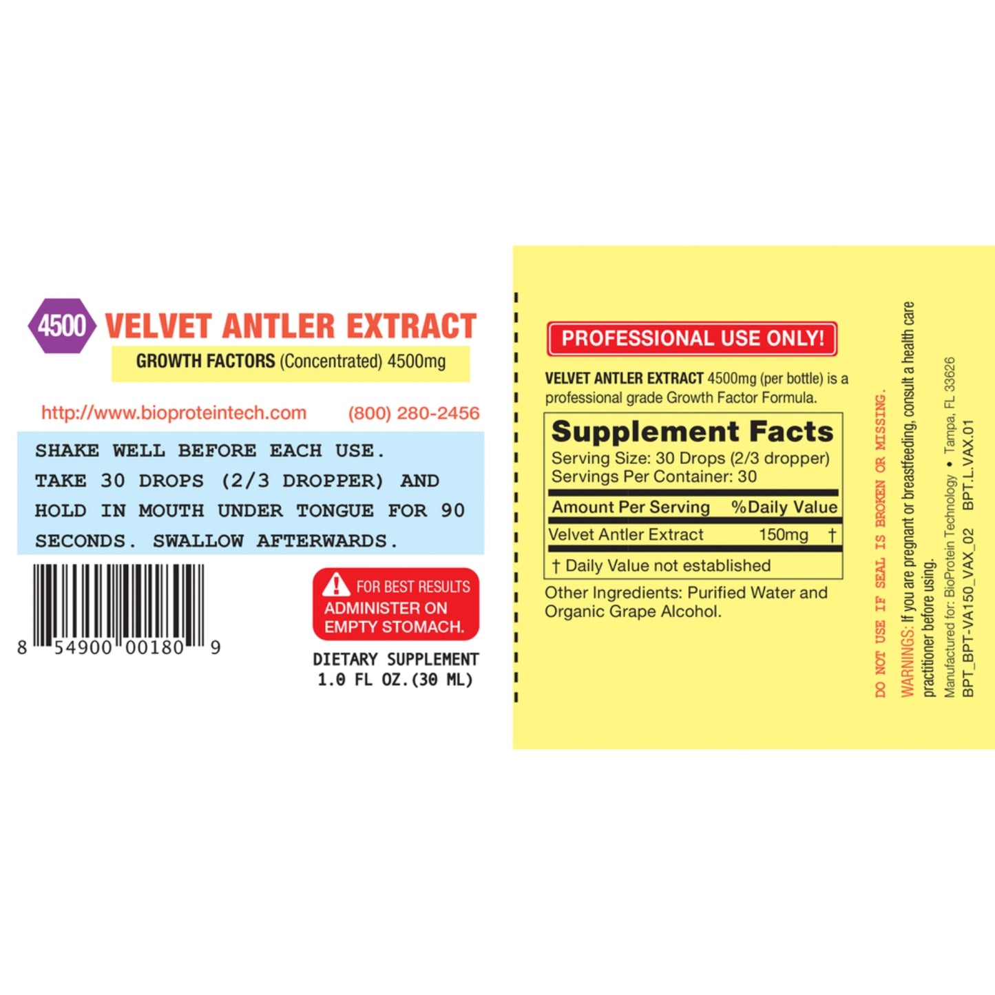 BioProtein Technology, Velvet Antler Extract (VAE), 1.0 FL OZ. (30ML) UPC 854900001809 | HiLife Vitamins