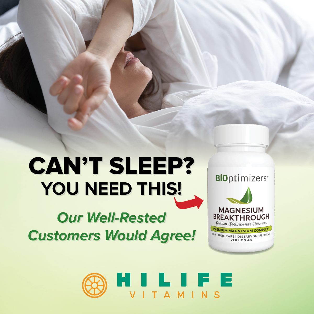 BiOptimizers, Magnesium Breakthrough, 60 Veggie Caps - 689176916492 | HiLife Vitamins - Can't Sleep? You Need This!