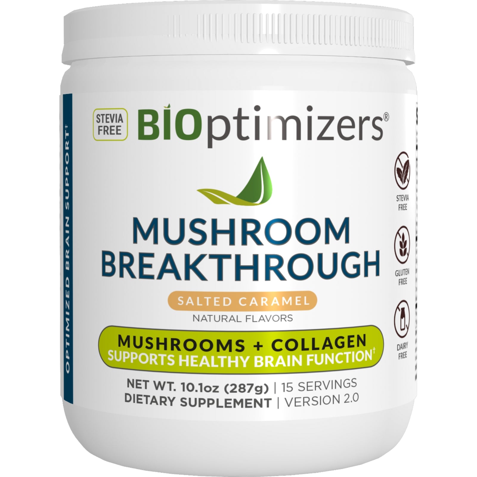 BiOptimizers, Mushroom Breakthrough, Mushrooms + Collagen Powder Salted Caramel, 10.1 oz (286.5g) - 850018116718