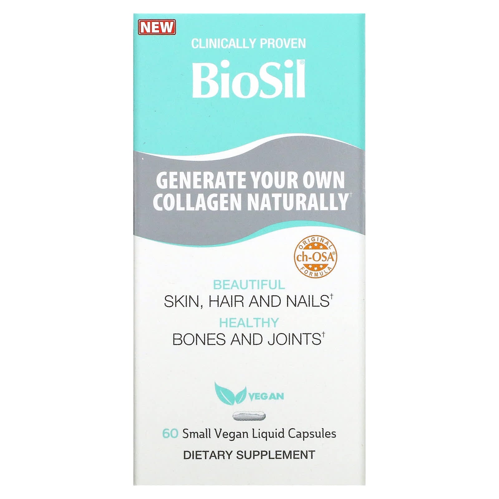 BioSil by Natural Factors, Advanced Collagen Generator, 60 Small Vegan Liquid Capsules UPC 5425010391873 | Hilife Vitamins
