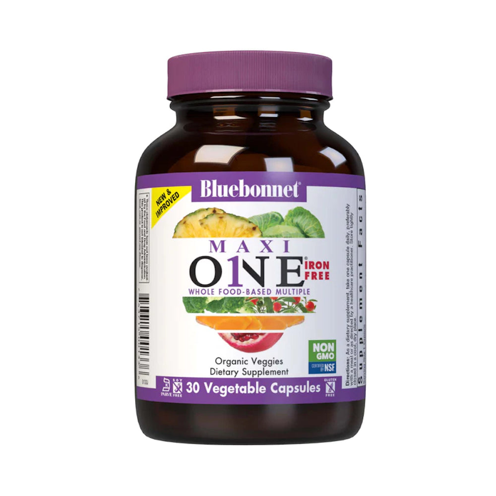Bluebonnet, MAXI ONE, Whole Food-Based Multiple,Multivitamin (Iron Free), 30 Vegetable Capsules UPC 743715001336 | HiLife Vitamins