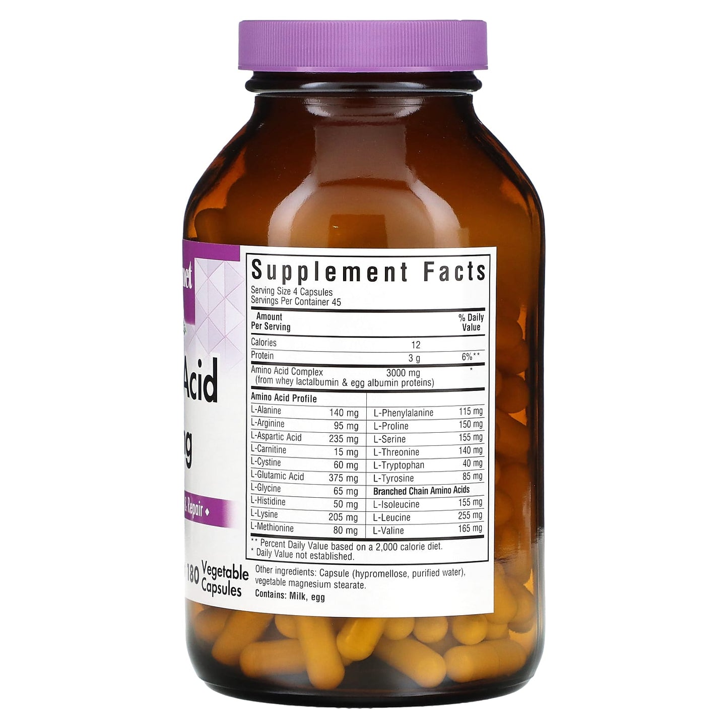 Bluebonnet, Amino Acid 750 mg, 180 Vegetarian Capsules UPC 743715000148 | Hilife Vitamins