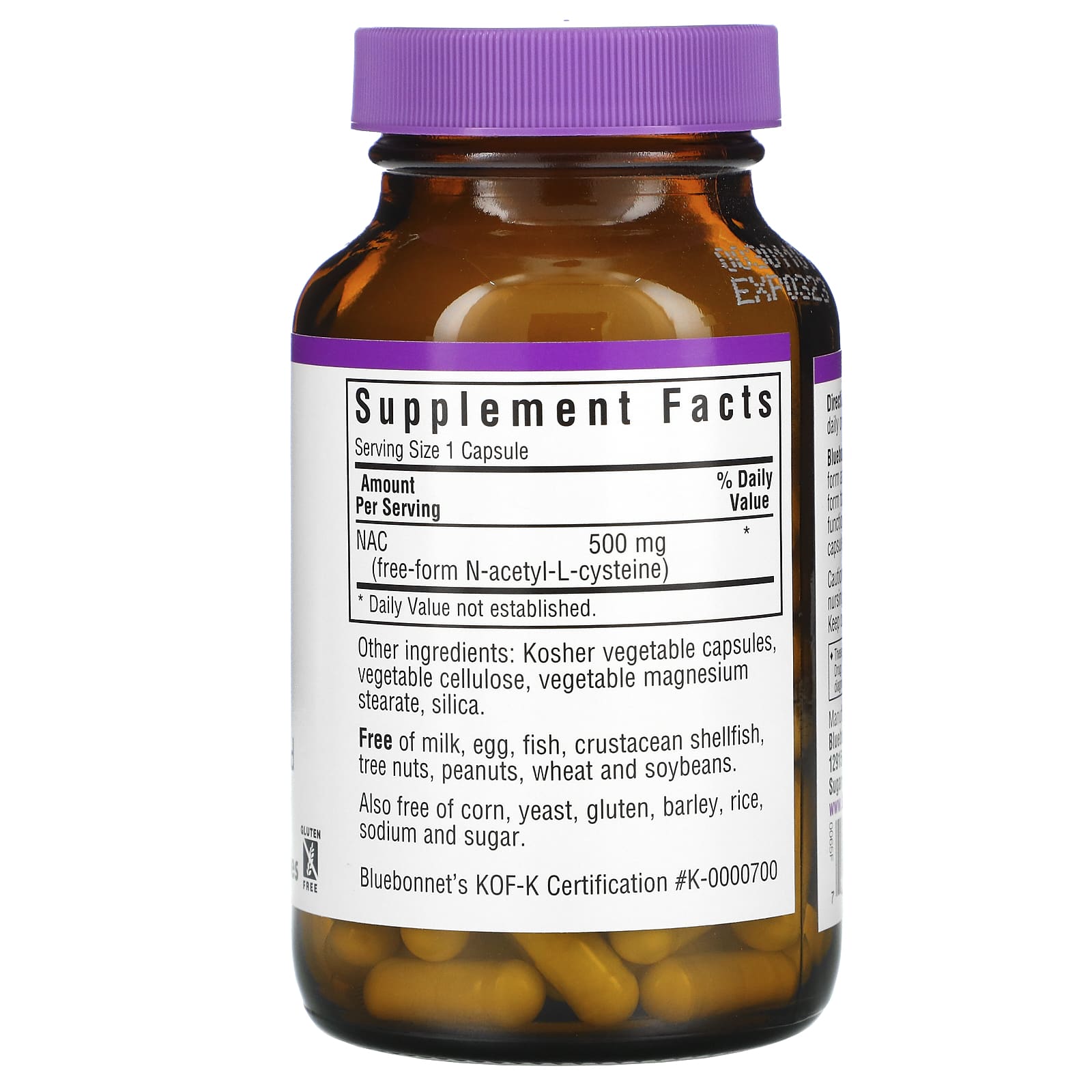 Bluebonnet, NAC 500 mg, 90 Vegetarian Capsules UPC 743715000650 | Hilife Vitamins