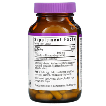 Bluebonnet, NAC 500 mg, 90 Vegetarian Capsules UPC 743715000650 | Hilife Vitamins