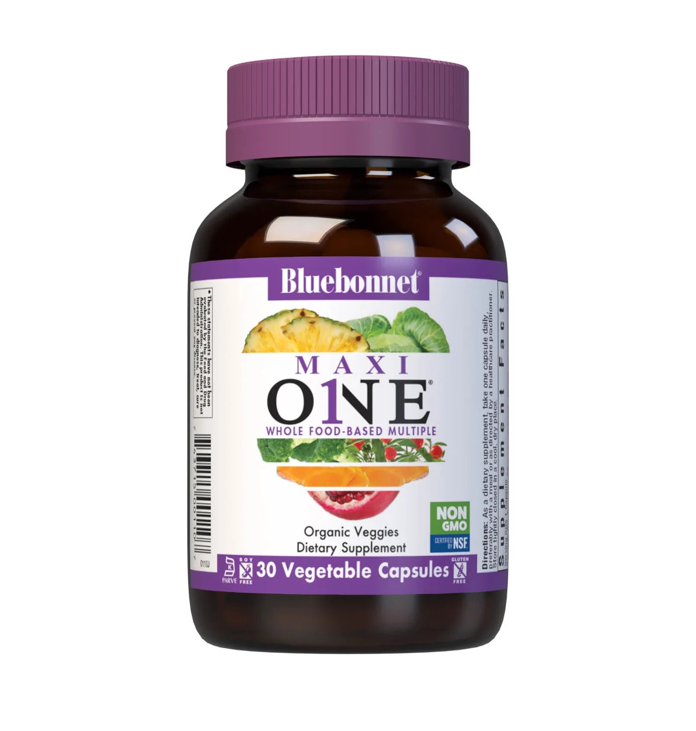 Bluebonnet, MAXI ONE, Whole Food-Based Multiple,Multivitamin (With Iron), 30 Vegetable Capsules UPC 743715001107