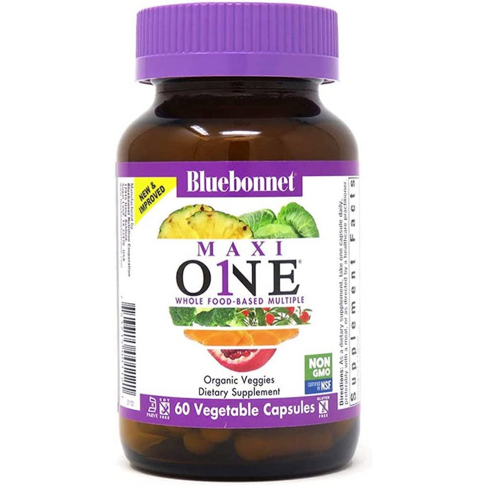 Bluebonnet, MAXI ONE, Whole Food-Based Multiple,Multivitamin (With Iron), 60 Vegetable Capsules UPC 743715001121