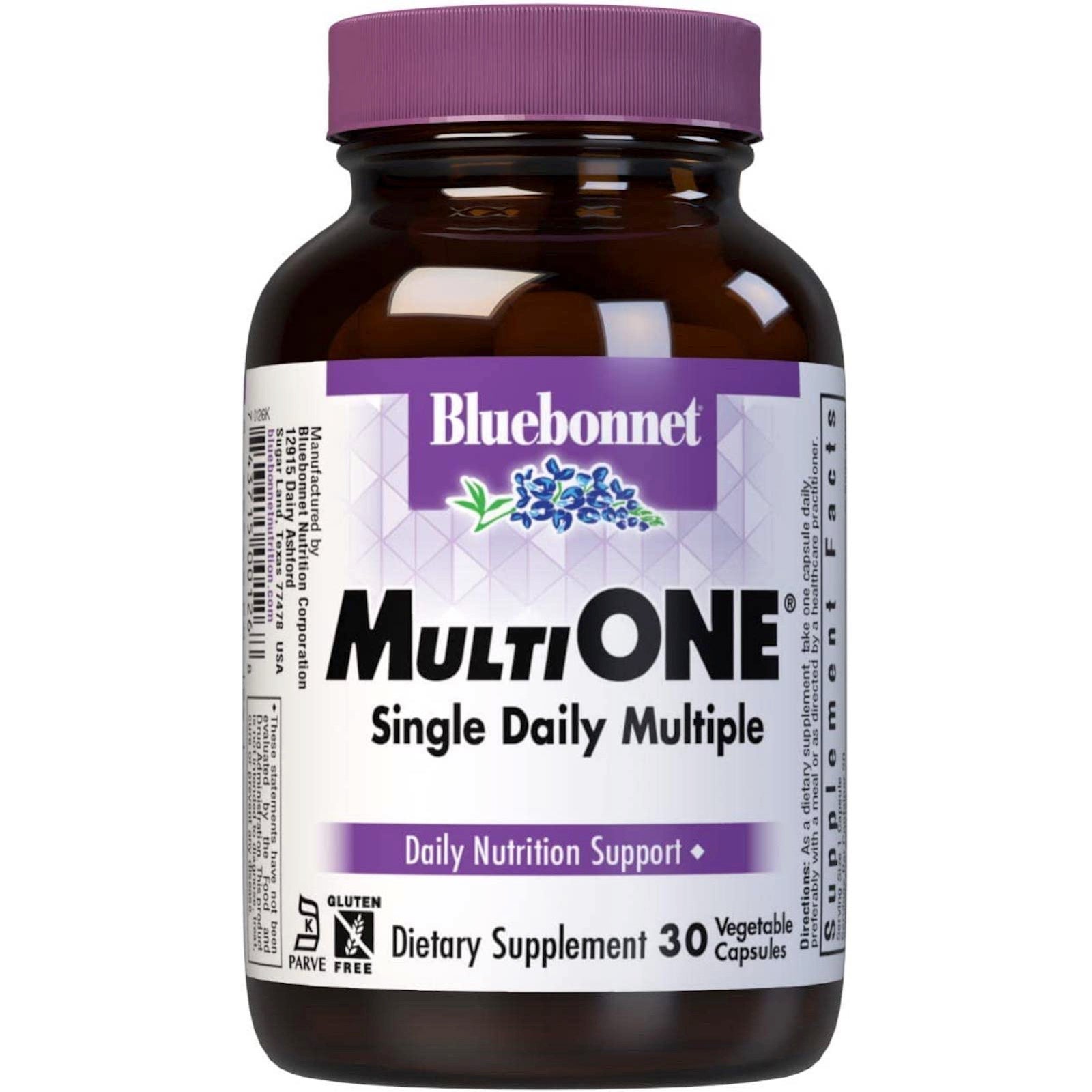Bluebonnet, MULTI ONE, Single Daily Multiple, Daily Nutritional Support Multivitamin, 30 Vegetable Capsules UPC 743715001268
