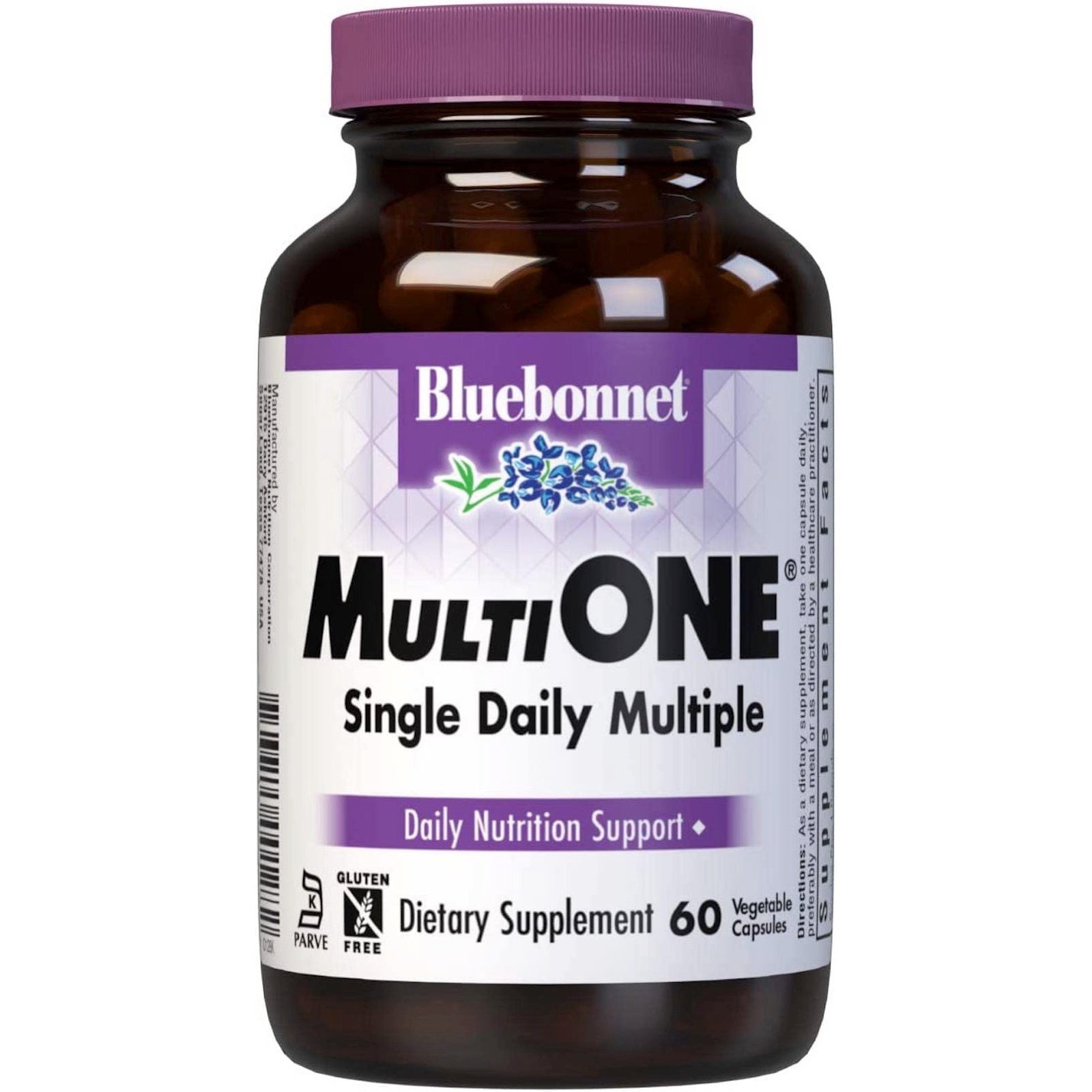 Bluebonnet, MULTI ONE, Single Daily Multiple, Daily Nutritional Support Multivitamin, 60 Vegetable Capsules UPC 743715001282