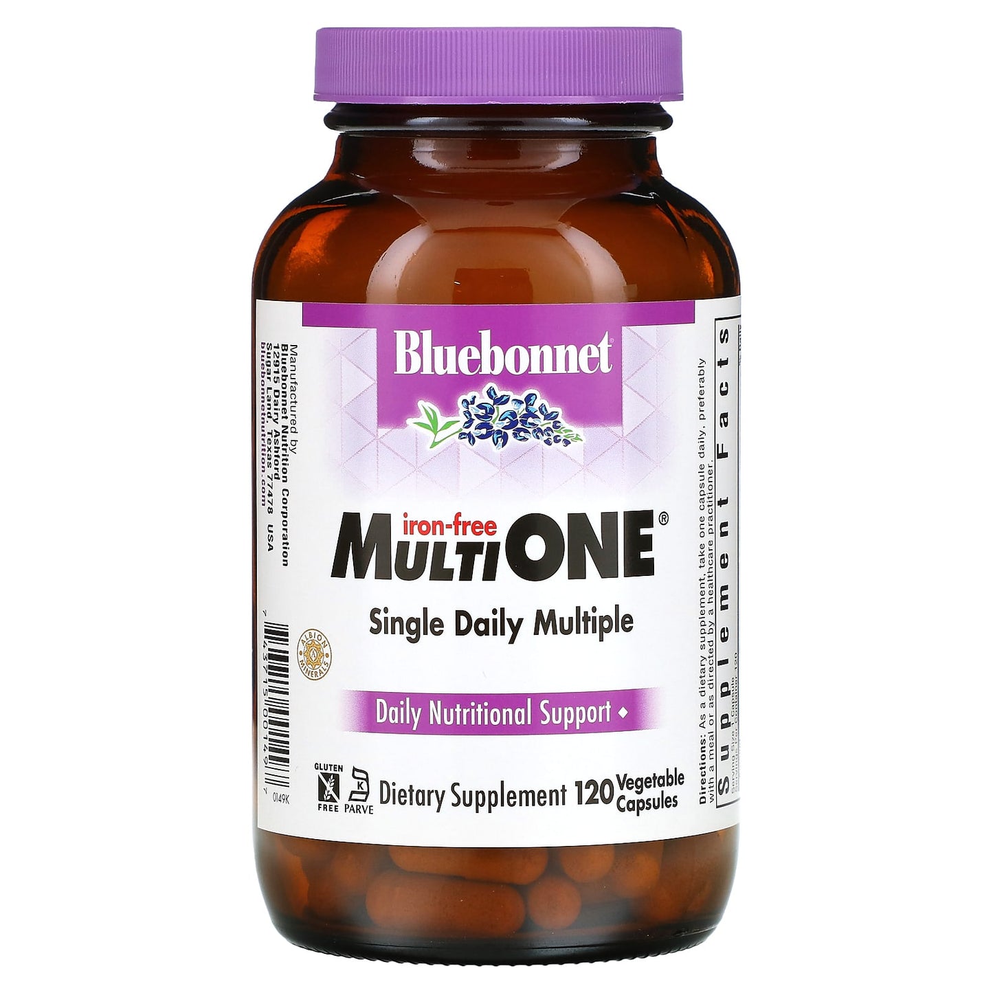 Bluebonnet, Multi One Iron Free, 120 Vegetarian Capsules UPC 743715001497 | Hilife Vitamins