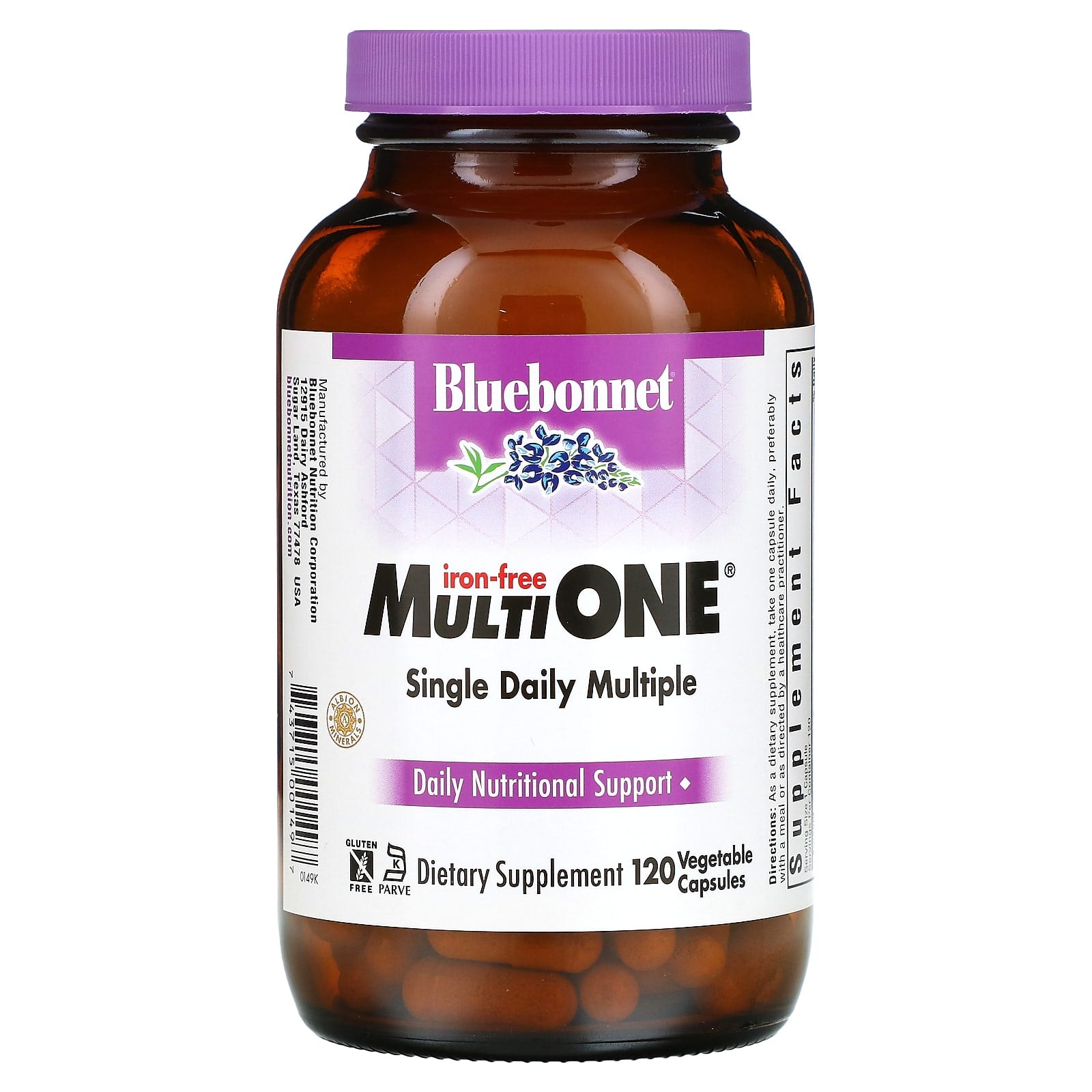 Bluebonnet, Multi One Iron Free, 120 Vegetarian Capsules UPC 743715001497 | Hilife Vitamins