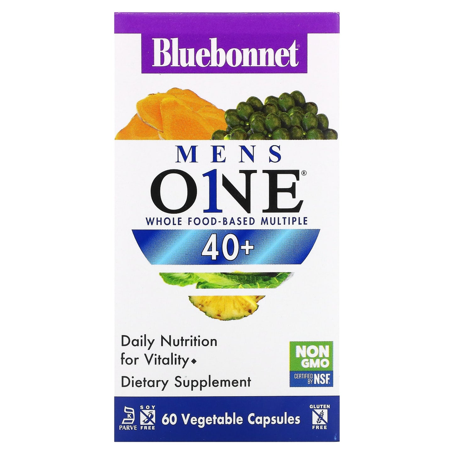 Bluebonnet, MENS’ ONE® 40+ WHOLE FOOD-BASED MULTIPLE, 60 Vegetarian Capsules UPC 743715001596 | Hilife Vitamins