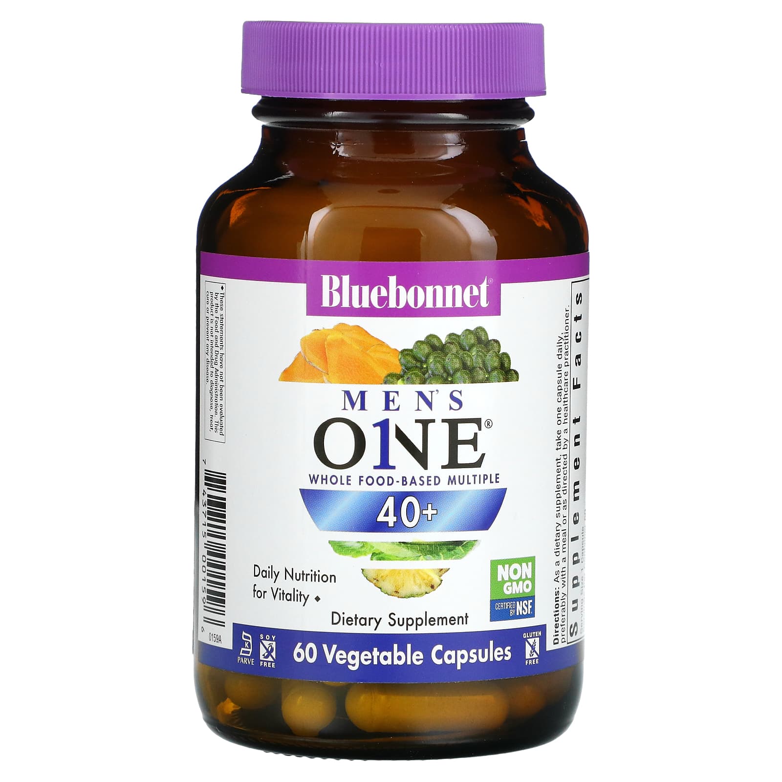 Bluebonnet, MENS’ ONE® 40+ WHOLE FOOD-BASED MULTIPLE, 60 Vegetarian Capsules UPC 743715001596 | Hilife Vitamins