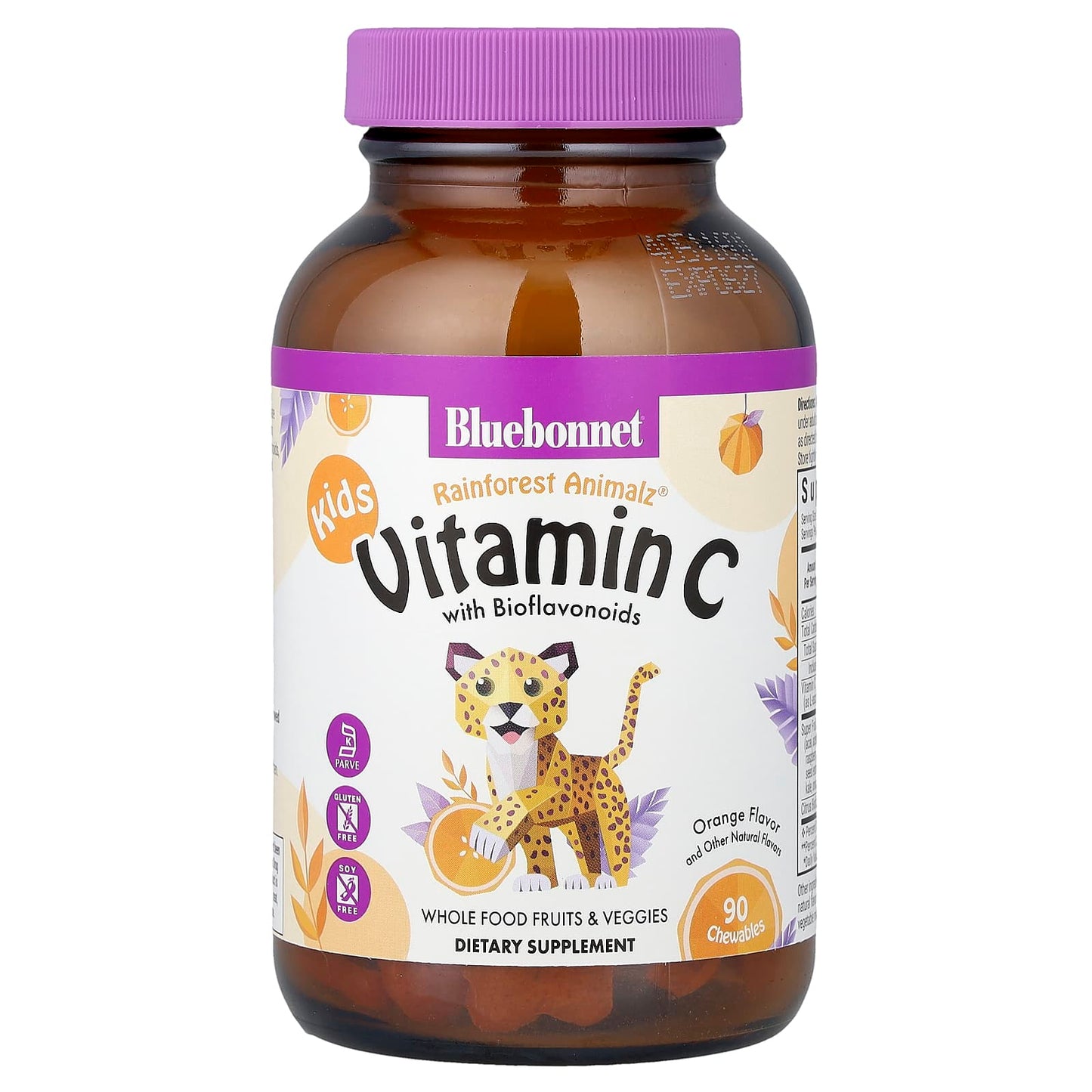 Bluebonnet, Rainforest Animalz®, Vitamin C With Bioflavonoids, Orange, 90 Chewables UPC 743715001923 | Hilife Vitamins