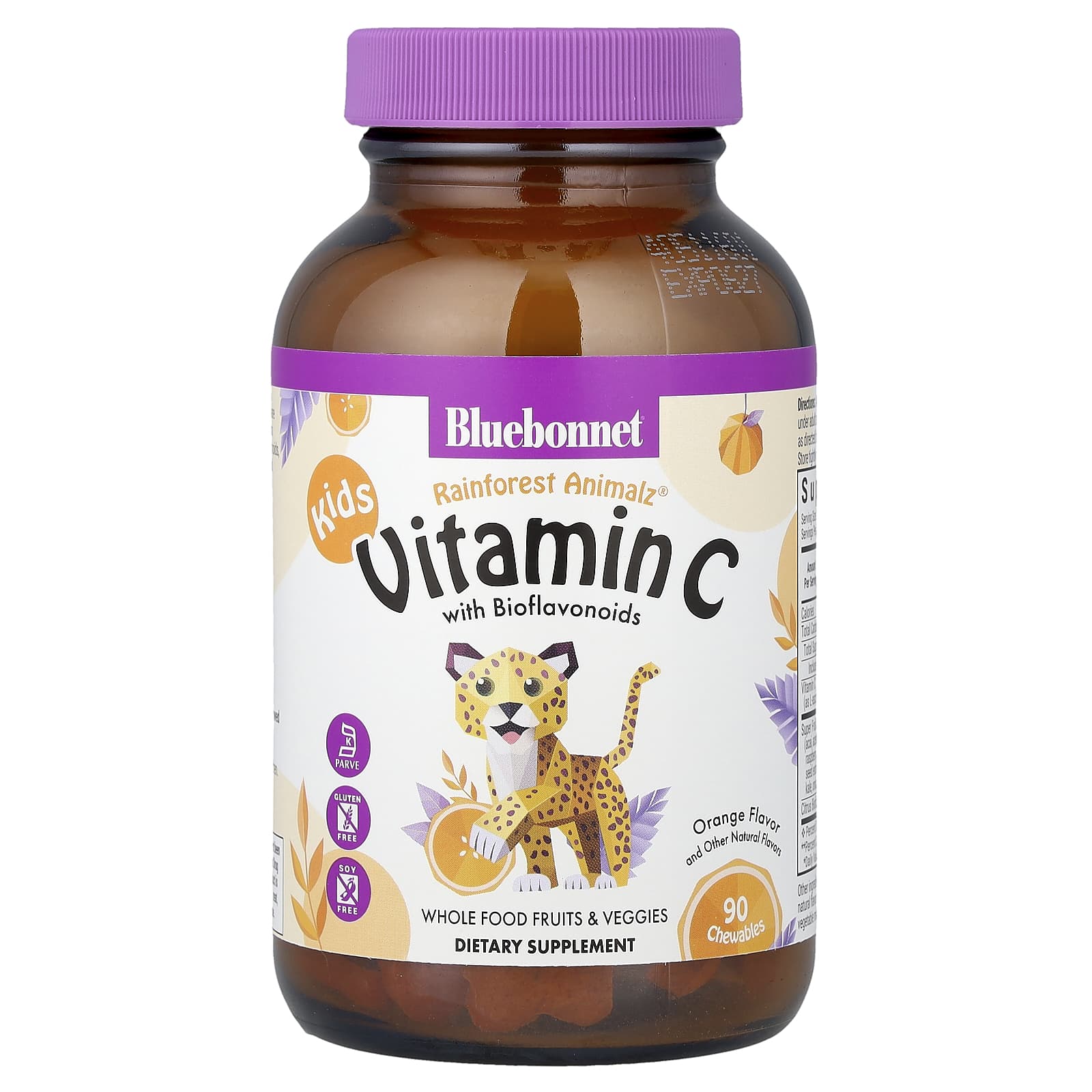 Bluebonnet, Rainforest Animalz®, Vitamin C With Bioflavonoids, Orange, 90 Chewables UPC 743715001923 | Hilife Vitamins