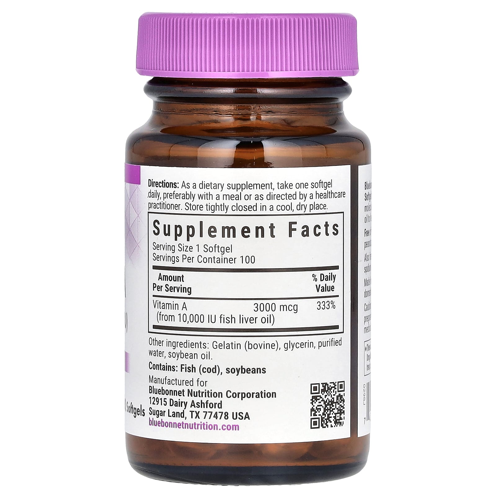 Bluebonnet, Vitamin A, 3,000 mcg (10,000 IU), 100 Softgels UPC 743715002982 | Hilife Vitamins