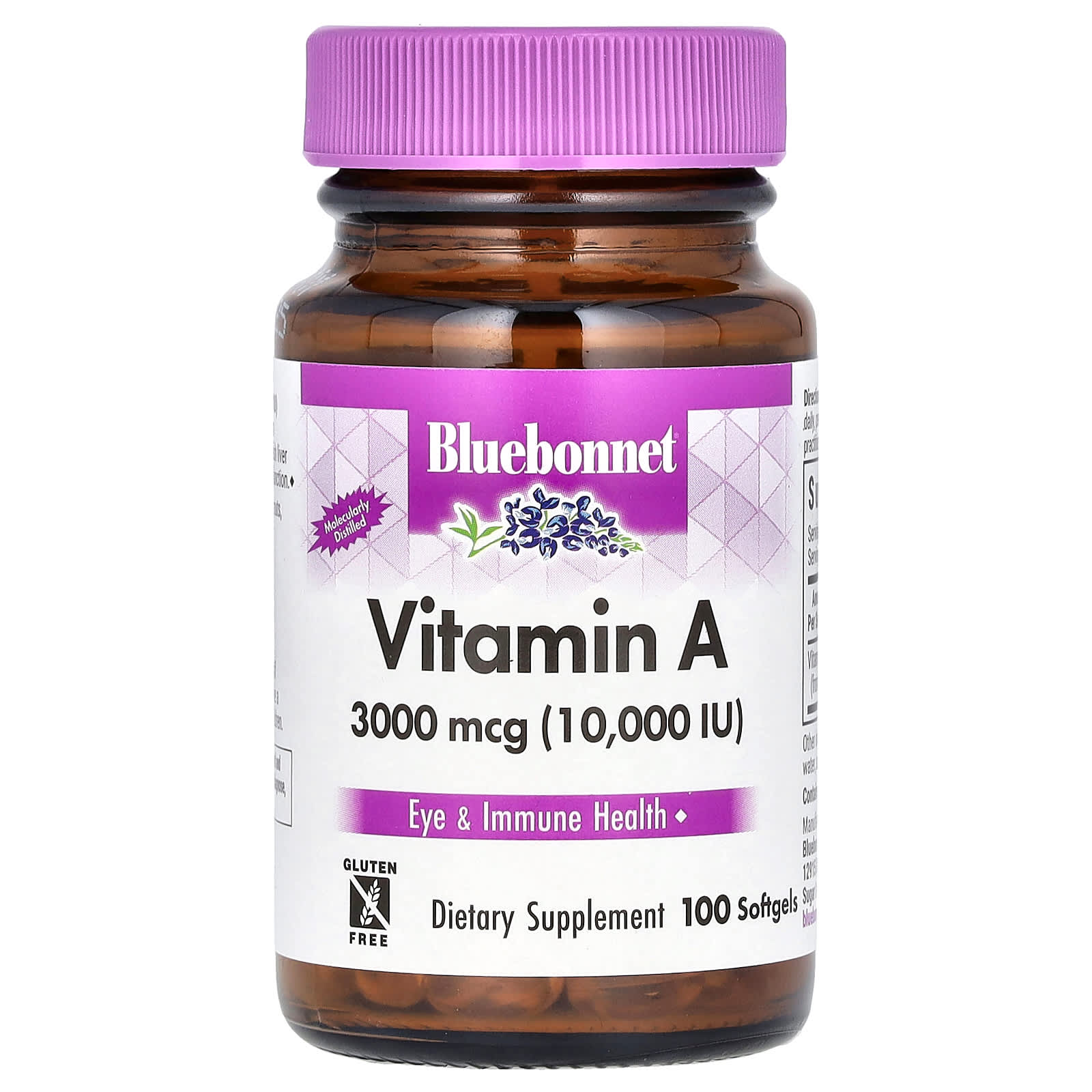 Bluebonnet, Vitamin A, 3,000 mcg (10,000 IU), 100 Softgels UPC 743715002982 | Hilife Vitamins