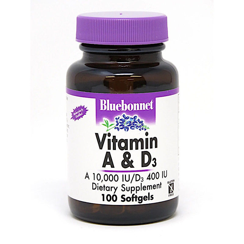 Bluebonnet, Vitamin A & D3 10,000/400 I.u., 100 Softgels UPC 743715003002 | Hilife Vitamins