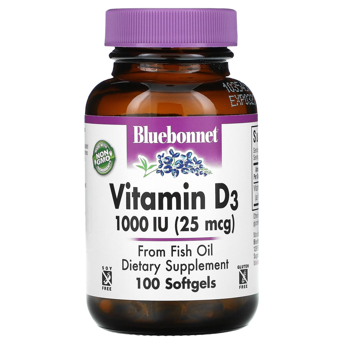 Bluebonnet, VITAMIN D3 1000 I.U., 100 Softgels UPC 743715003088 | Hilife Vitamins